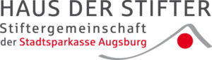 Logo der „Haus der Stifter – Stiftergemeinschaft der Stadtsparkasse Augsburg“: Der Schriftzug ist in zwei Zeilen auf weißem Hintergrund dargestellt.